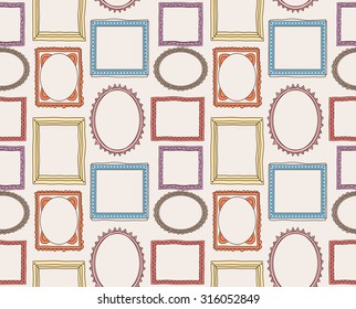 Colorful Vintage Photo Frame Pattern In Doodle Style 