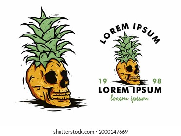 Colorful vintage pineapple skull illustration drawing design