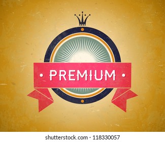 Colorful vintage premium label with ribbon and crown