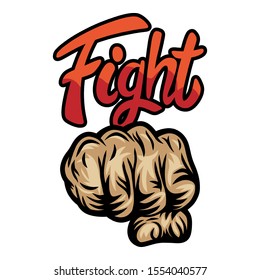 Colorful vintage retro human fist hands isolated vector illustration on a white background. Design element for logo, badge, tattoo, banner, poster.