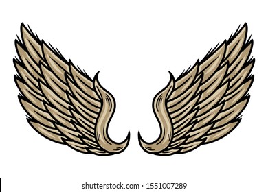 Colorful vintage retro wings angels and birds isolated vector illustration in tattoo style. Design element for logo, badge, tattoo, t-shirt, banner, poster.
