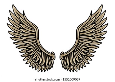 Colorful vintage retro wings angels and birds isolated vector illustration in tattoo style. Design element for logo, badge, tattoo, t-shirt, banner, poster.