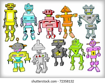 Colorful Vintage Robots Set (vector)