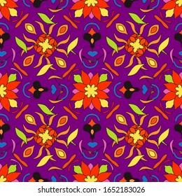 Colorful vintage seamless pattern with floral and mandala elements.Hand drawn background. Can be used for fabric, wallpaper, tile, wrapping, covers and carpet. Islam, Arabic, Indian, ottoman motifs.