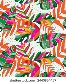Colorful Vintage Seamless Pattern With Floral and leaf Elements, Textile Fabrics Digital Design Pattern