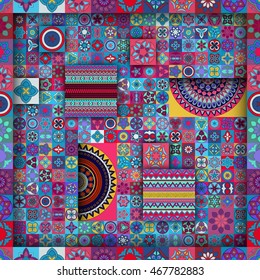 Colorful vintage seamless pattern with floral and mandala elements.Hand drawn background. Can be used for fabric, wallpaper, tile, wrapping, covers and carpet. Islam, Arabic, Indian, ottoman motifs.