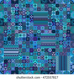 Colorful vintage seamless pattern with floral and mandala elements.Hand drawn background. Can be used for fabric, wallpaper, tile, wrapping, covers and carpet.