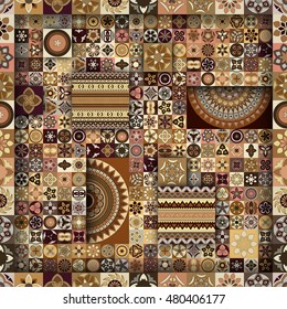 Colorful vintage seamless pattern with floral and mandala elements.Hand drawn background. Can be used for fabric, wallpaper, tile, wrapping, covers and carpet. Islam, Arabic, Indian, ottoman motifs.