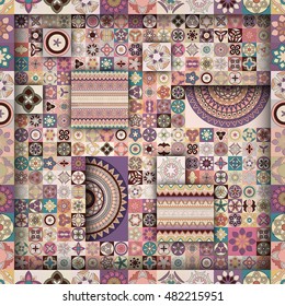 Colorful vintage seamless pattern with floral and mandala elements.Hand drawn background. Can be used for fabric, wallpaper, tile, wrapping, covers and carpet. Islam, Arabic, Indian, ottoman motifs.