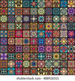 Colorful vintage seamless pattern with floral and mandala elements.Hand drawn background. Can be used for fabric, wallpaper, tile, wrapping, covers and carpet. Islam, Arabic, Indian, ottoman motifs.