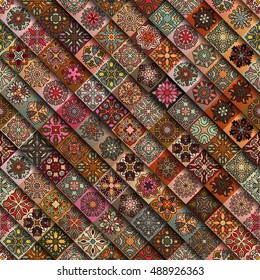 Colorful vintage seamless pattern with floral and mandala elements.Hand drawn background. Can be used for fabric, wallpaper, tile, wrapping, covers and carpet. Islam, Arabic, Indian, ottoman motifs.