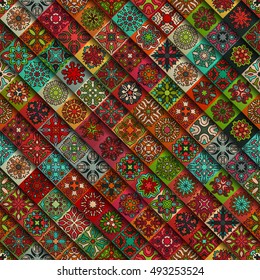 Colorful vintage seamless pattern with floral and mandala elements.Hand drawn background. Can be used for fabric, wallpaper, tile, wrapping, covers and carpet. Islam, Arabic, Indian, ottoman motifs.