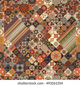 Colorful vintage seamless pattern with floral and mandala elements.Hand drawn background. Can be used for fabric, wallpaper, tile, wrapping, covers and carpet. Islam, Arabic, Indian, ottoman motifs.