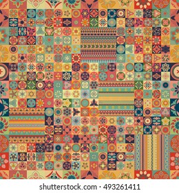 Colorful vintage seamless pattern with floral and mandala elements.Hand drawn background. Can be used for fabric, wallpaper, tile, wrapping, covers and carpet. Islam, Arabic, Indian, ottoman motifs.