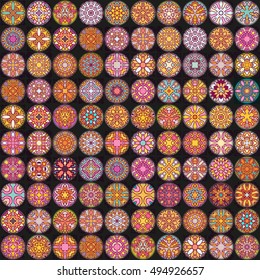 Colorful vintage seamless pattern with floral and mandala elements.Hand drawn background. Can be used for fabric, wallpaper, tile, wrapping, covers and carpet. Islam, Arabic, Indian, ottoman motifs.