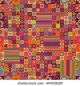 Colorful vintage seamless pattern with floral and mandala elements.Hand drawn background. Can be used for fabric, wallpaper, tile, wrapping, covers and carpet. Islam, Arabic, Indian, ottoman motifs.
