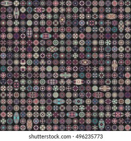 Colorful vintage seamless pattern with floral and mandala elements.Hand drawn background. Can be used for fabric, wallpaper, tile, wrapping, covers and carpet. Islam, Arabic, Indian, ottoman motifs.