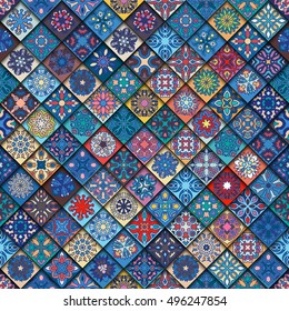 Colorful vintage seamless pattern with floral and mandala elements.Hand drawn background. Can be used for fabric, wallpaper, tile, wrapping, covers and carpet. Islam, Arabic, Indian, ottoman motifs.