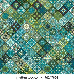 Colorful vintage seamless pattern with floral and mandala elements.Hand drawn background. Can be used for fabric, wallpaper, tile, wrapping, covers and carpet. Islam, Arabic, Indian, ottoman motifs.