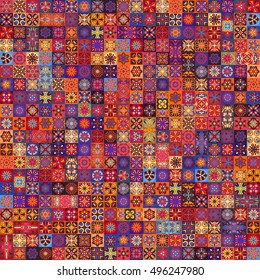 Colorful vintage seamless pattern with floral and mandala elements.Hand drawn background. Can be used for fabric, wallpaper, tile, wrapping, covers and carpet. Islam, Arabic, Indian, ottoman motifs.