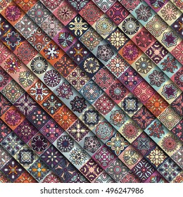 Colorful vintage seamless pattern with floral and mandala elements.Hand drawn background. Can be used for fabric, wallpaper, tile, wrapping, covers and carpet. Islam, Arabic, Indian, ottoman motifs.