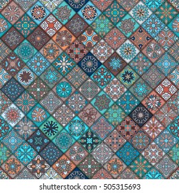 Colorful vintage seamless pattern with floral and mandala elements.Hand drawn background. Can be used for fabric, wallpaper, tile, wrapping, covers and carpet. Islam, Arabic, Indian, ottoman motifs.