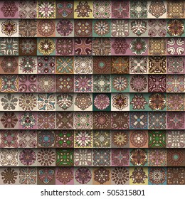 Colorful vintage seamless pattern with floral and mandala elements.Hand drawn background. Can be used for fabric, wallpaper, tile, wrapping, covers and carpet. Islam, Arabic, Indian, ottoman motifs.