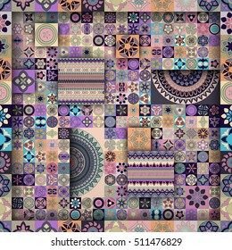 Colorful vintage seamless pattern with floral and mandala elements.Hand drawn background. Can be used for fabric, wallpaper, tile, wrapping, covers and carpet. Islam, Arabic, Indian, ottoman motifs.
