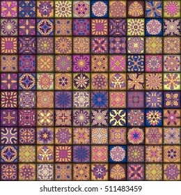 Colorful vintage seamless pattern with floral and mandala elements.Hand drawn background. Can be used for fabric, wallpaper, tile, wrapping, covers and carpet. Islam, Arabic, Indian, ottoman motifs.