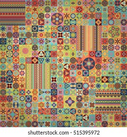 Colorful vintage seamless pattern with floral and mandala elements.Hand drawn background. Can be used for fabric, wallpaper, tile, wrapping, covers and carpet. Islam, Arabic, Indian, ottoman motifs.