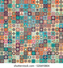 Colorful vintage seamless pattern with floral and mandala elements.Hand drawn background. Can be used for fabric, wallpaper, tile, wrapping, covers and carpet. Islam, Arabic, Indian, ottoman motifs.
