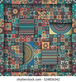 Colorful vintage seamless pattern with floral and mandala elements.Hand drawn background. Can be used for fabric, wallpaper, tile, wrapping, covers and carpet. Islam, Arabic, Indian, ottoman motifs.
