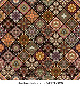 Colorful vintage seamless pattern with floral and mandala elements.Hand drawn background. Can be used for fabric, wallpaper, tile, wrapping, covers and carpet. Islam, Arabic, Indian, ottoman motifs.