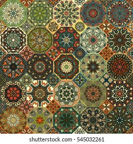 Colorful vintage seamless pattern with floral and mandala elements.Hand drawn background. Can be used for fabric, wallpaper, tile, wrapping, covers and carpet. Islam, Arabic, Indian, ottoman motifs.