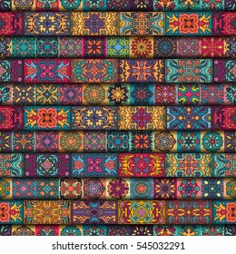 Colorful vintage seamless pattern with floral and mandala elements.Hand drawn background. Can be used for fabric, wallpaper, tile, wrapping, covers and carpet. Islam, Arabic, Indian, ottoman motifs.