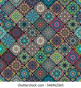 Colorful vintage seamless pattern with floral and mandala elements.Hand drawn background. Can be used for fabric, wallpaper, tile, wrapping, covers and carpet. Islam, Arabic, Indian, ottoman motifs.