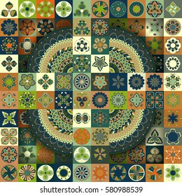 Colorful vintage seamless pattern with floral and mandala elements.Hand drawn background. Can be used for fabric, wallpaper, tile, wrapping, covers and carpet. Islam, Arabic, Indian, ottoman motifs.