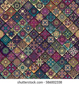 Colorful vintage seamless pattern with floral and mandala elements.Hand drawn background. Can be used for fabric, wallpaper, tile, wrapping, covers and carpet. Islam, Arabic, Indian, ottoman motifs.