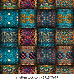 Colorful vintage seamless pattern with floral and mandala elements.Hand drawn background. Can be used for fabric, wallpaper, tile, wrapping, covers and carpet. Islam, Arabic, Indian, ottoman motifs.