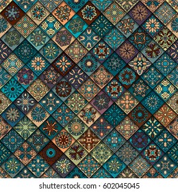 Colorful vintage seamless pattern with floral and mandala elements.Hand drawn background. Can be used for fabric, wallpaper, tile, wrapping, covers and carpet. Islam, Arabic, Indian, ottoman motifs.