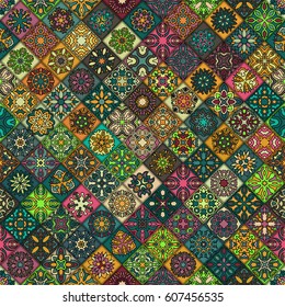 Colorful vintage seamless pattern with floral and mandala elements.Hand drawn background. Can be used for fabric, wallpaper, tile, wrapping, covers and carpet. Islam, Arabic, Indian, ottoman motifs.