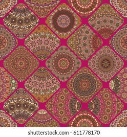 Colorful vintage seamless pattern with floral and mandala elements.Hand drawn background. Can be used for fabric, wallpaper, tile, wrapping, covers and carpet. Islam, Arabic, Indian, ottoman motifs.