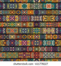 Colorful vintage seamless pattern with floral and mandala elements.Hand drawn background. Can be used for fabric, wallpaper, tile, wrapping, covers and carpet. Islam, Arabic, Indian, ottoman motifs.