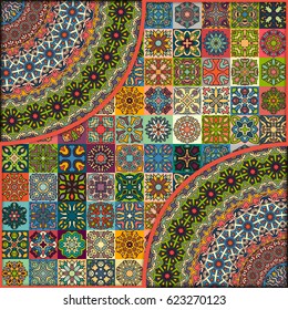 Colorful vintage seamless pattern with floral and mandala elements.Hand drawn background. Can be used for fabric, wallpaper, tile, wrapping, covers and carpet. Islam, Arabic, Indian, ottoman motifs.