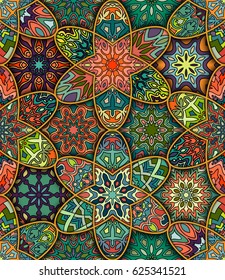 Colorful vintage seamless pattern with floral and mandala elements.Hand drawn background. Can be used for fabric, wallpaper, tile, wrapping, covers and carpet. Islam, Arabic, Indian, ottoman motifs.