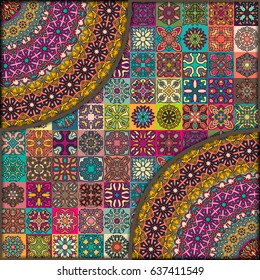 Colorful vintage seamless pattern with floral and mandala elements.Hand drawn background. Can be used for fabric, wallpaper, tile, wrapping, covers and carpet. Islam, Arabic, Indian, ottoman motifs.