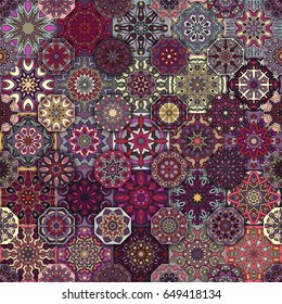 Colorful vintage seamless pattern with floral and mandala elements.Hand drawn background. Can be used for fabric, wallpaper, tile, wrapping, covers and carpet. Islam, Arabic, Indian, ottoman motifs.
