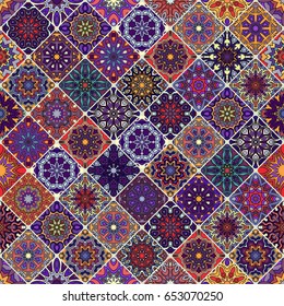 Colorful vintage seamless pattern with floral and mandala elements.Hand drawn background. Can be used for fabric, wallpaper, tile, wrapping, covers and carpet. Islam, Arabic, Indian, ottoman motifs.