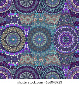Colorful vintage seamless pattern with floral and mandala elements.Hand drawn background. Can be used for fabric, wallpaper, tile, wrapping, covers and carpet. Islam, Arabic, Indian, ottoman motifs.