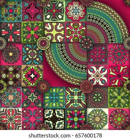 Colorful vintage seamless pattern with floral and mandala elements.Hand drawn background. Can be used for fabric, wallpaper, tile, wrapping, covers and carpet. Islam, Arabic, Indian, ottoman motifs.